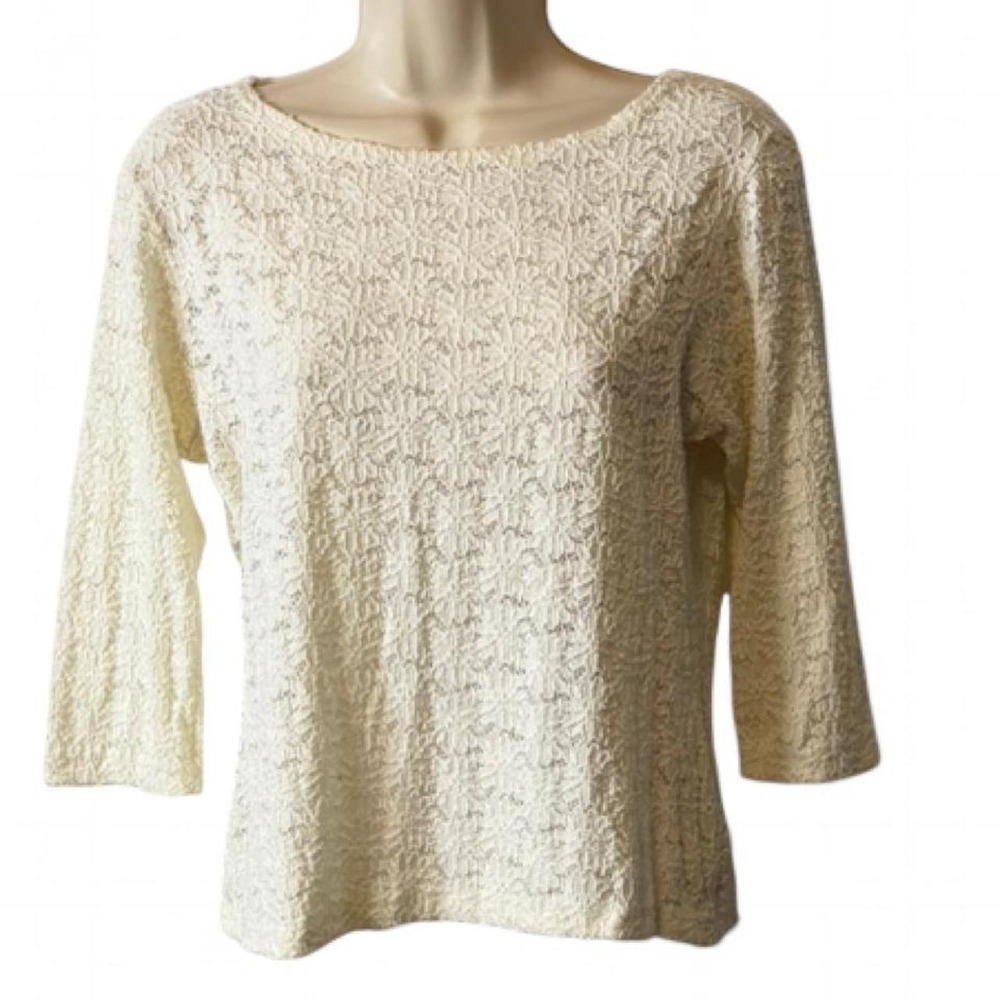 Vintage 90s Ninety Cream Floral‎ Lace Top, Women's Size M